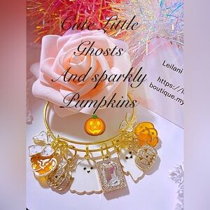 Gold Charm Bracelet with Ghost and Pumpkin Charms
